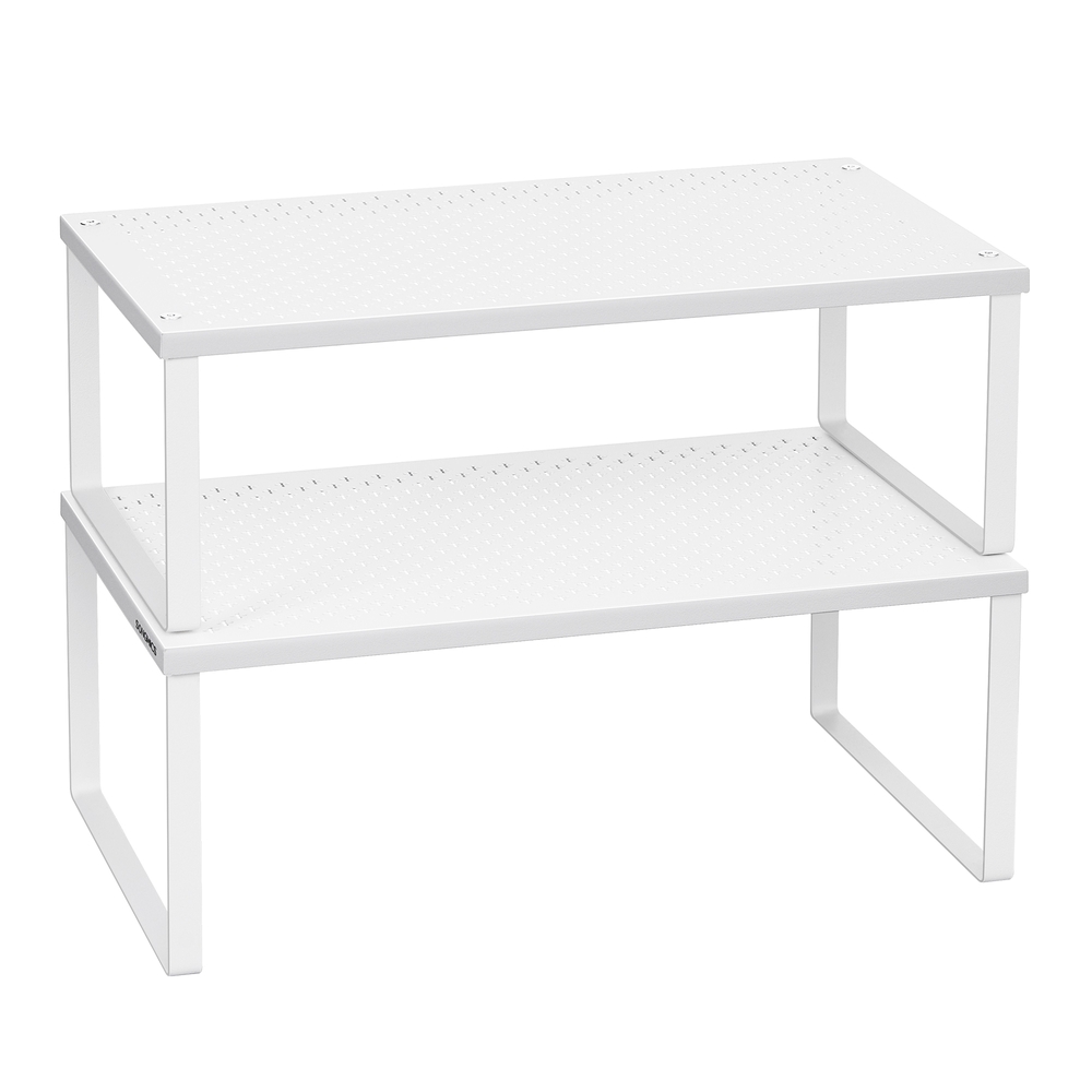 Spice Racks Set of 2 Cupboard Organisers Stackable Expandable White
