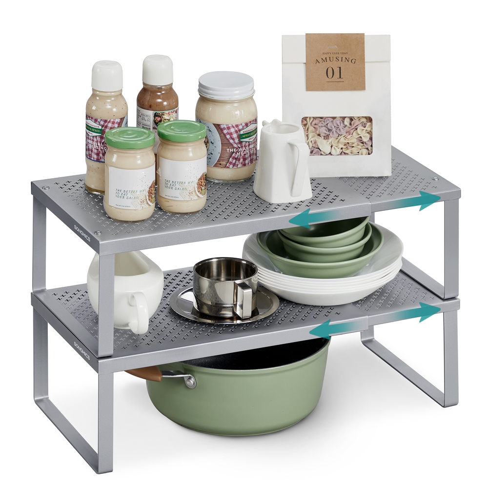 Kitchen Spice Rack, Set of 2, Extendable Metal, Silver