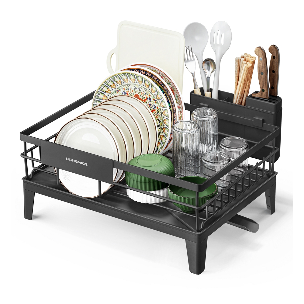 Dish Drying Rack 360° Rotatable and Extendable Spout Ink Black