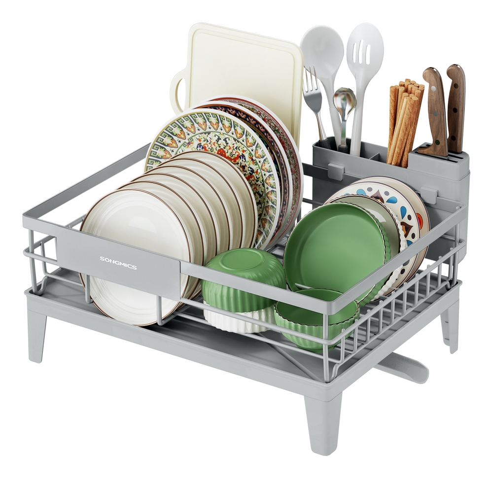 Dish Drying Rack 360° Rotatable and Extendable Spout Dove Grey