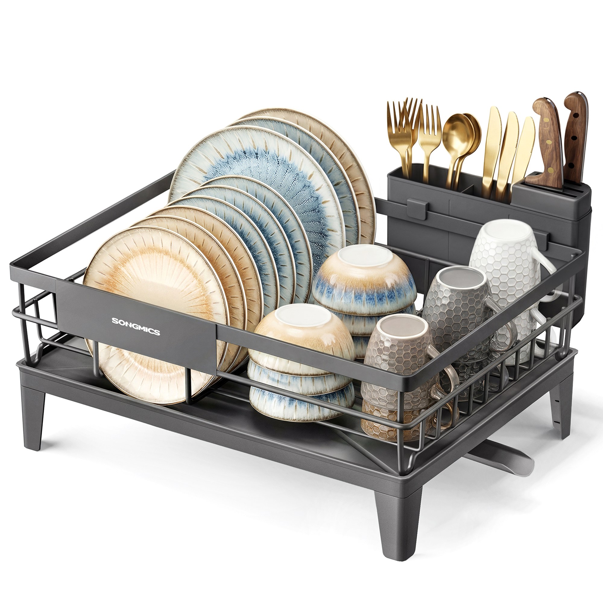 Dish Drying Rack with Rotatable Spout Anthracite Grey