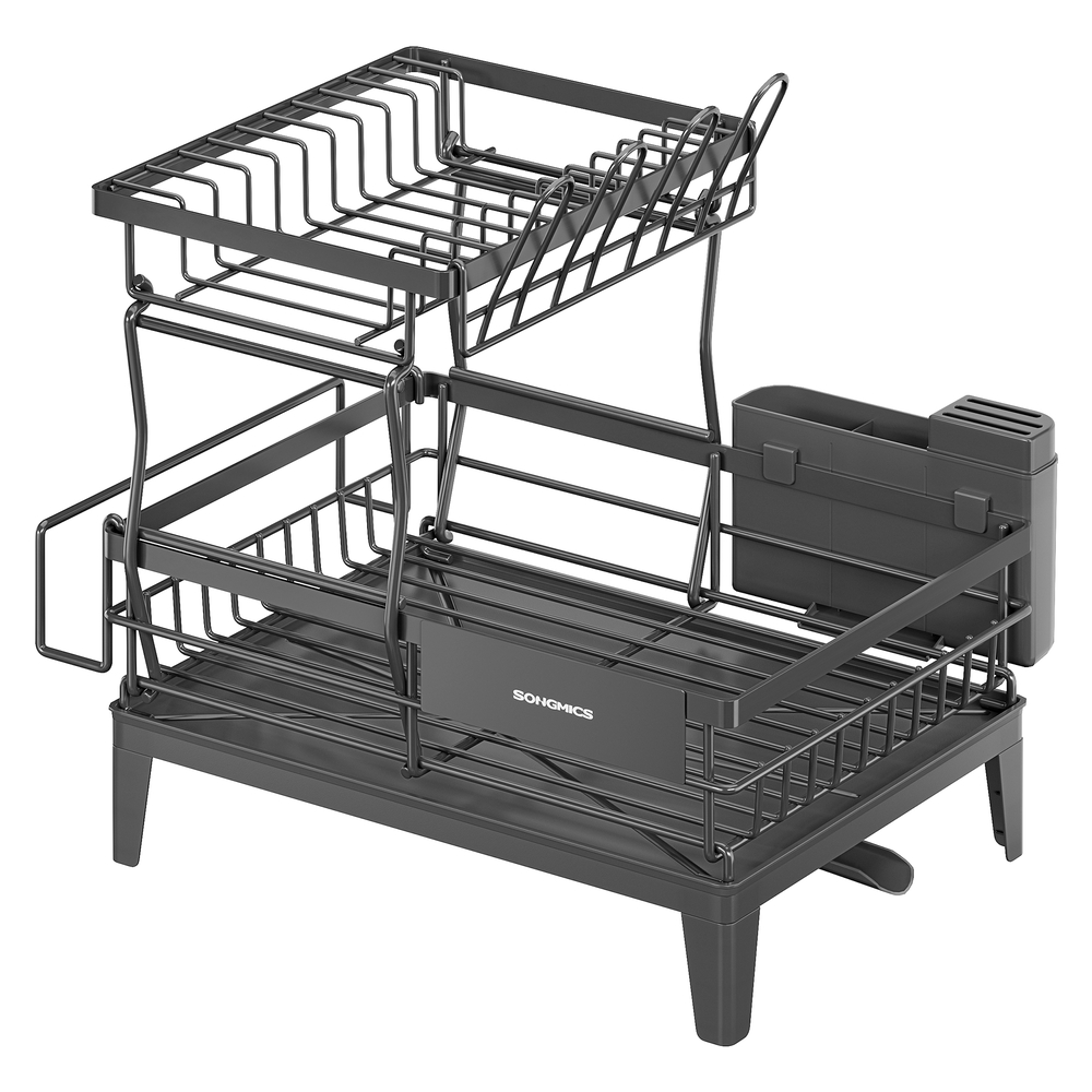Dish Drying Rack Rotatable Extendable Spout Cutlery Holder Anthracite Grey