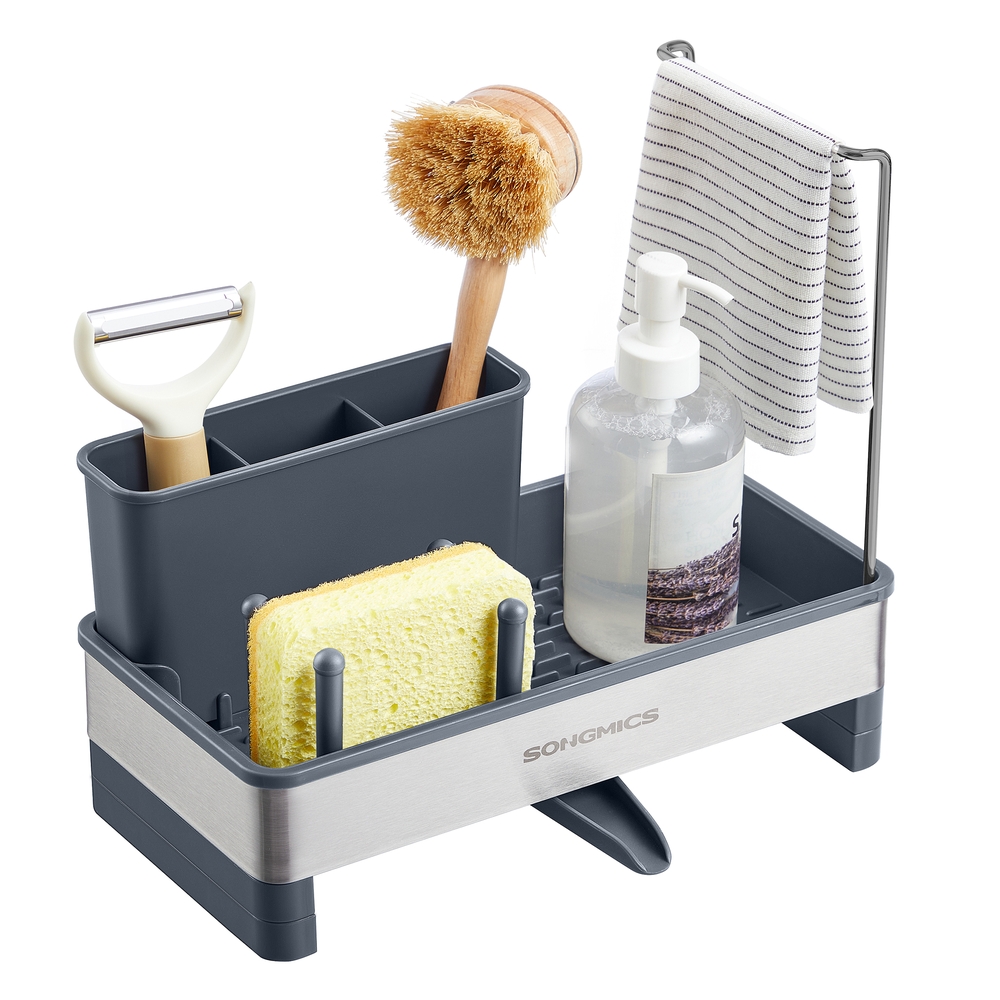 Kitchen Sink Caddy Tidy Stainless Steel Slate Grey and Silver