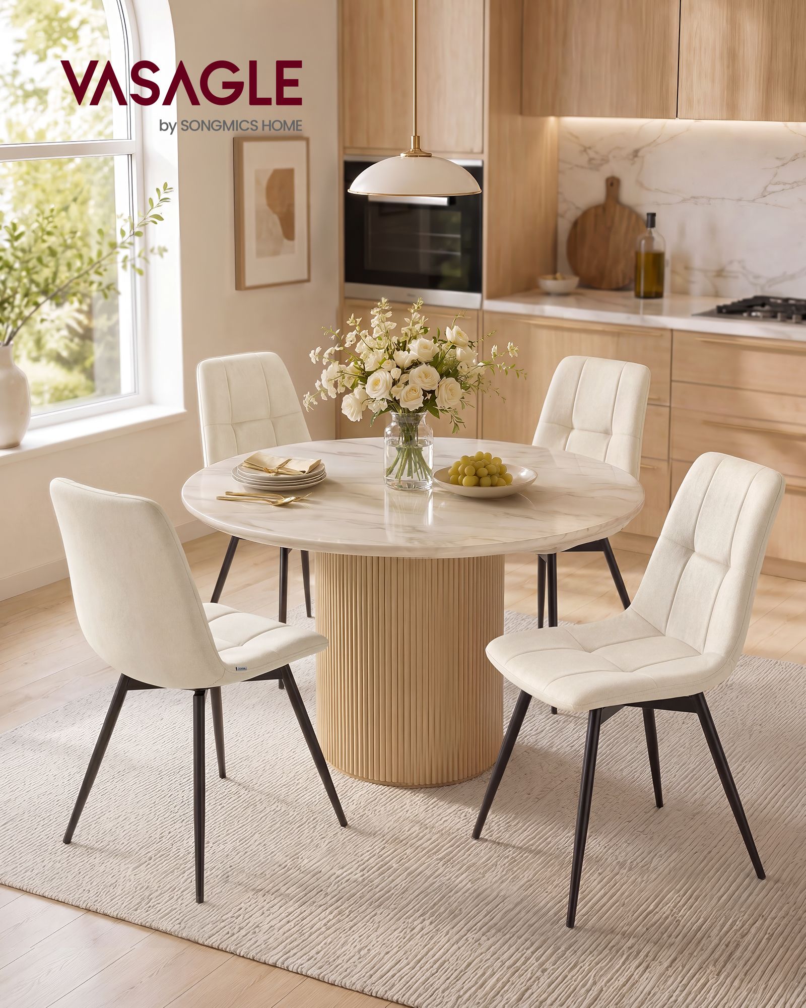 Light Beige Velvet Swivel Dining Chairs Set of 4