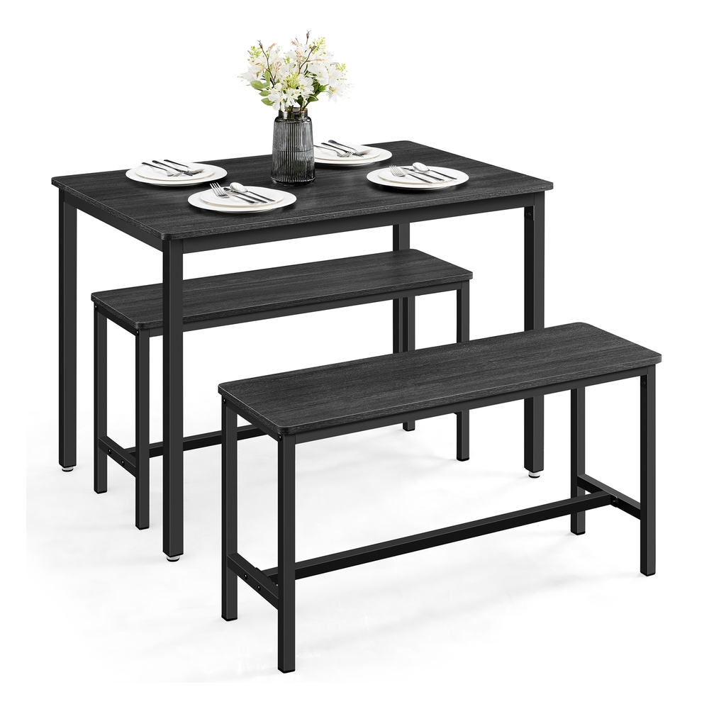 Dining Table with 2 Benches, 110 x 70 cm, Charcoal Grey and Ink Black