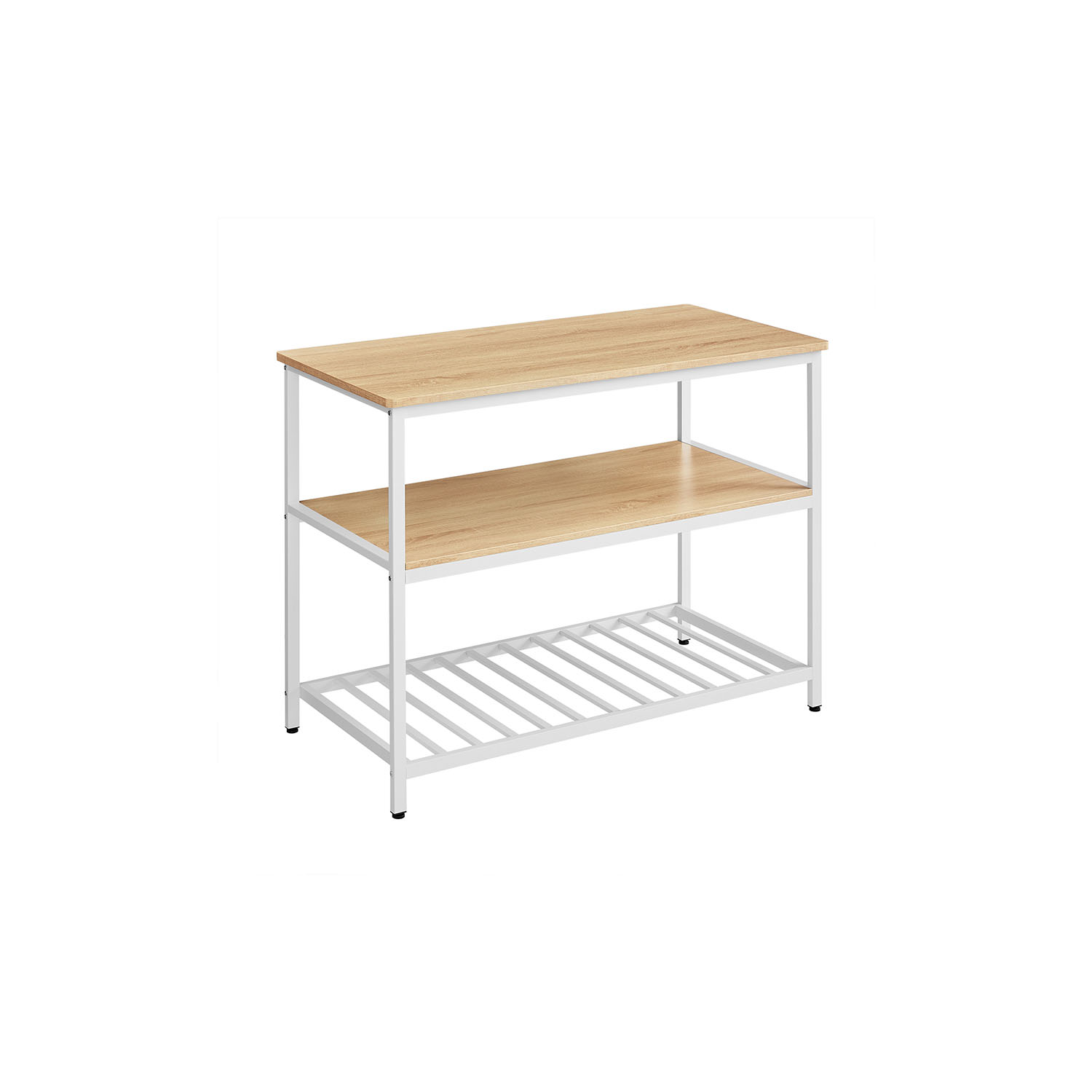 Bakers Rack Kitchen Island with Large Worktop Oak and White