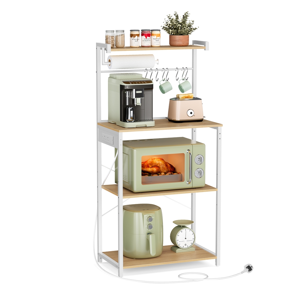 Kitchen Bakers Rack with Power Outlet Golden Oak and Matte White