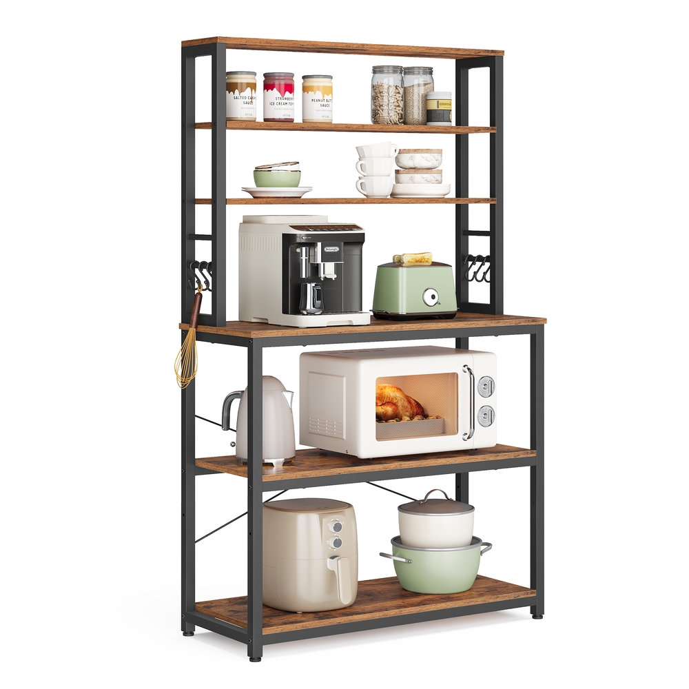 Kitchen Storage Rack with 6 Shelves and 6 Hooks