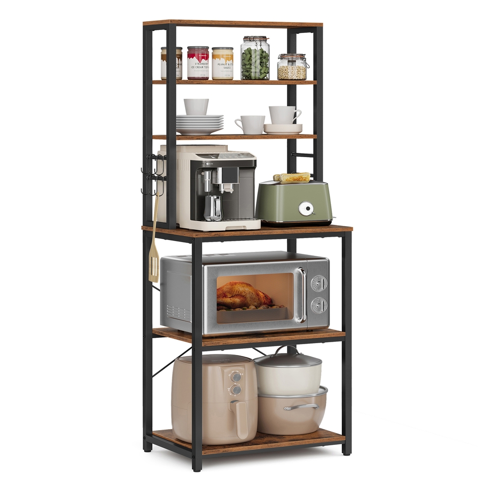 Kitchen Storage Rack with 6 Shelves and 6 Hooks