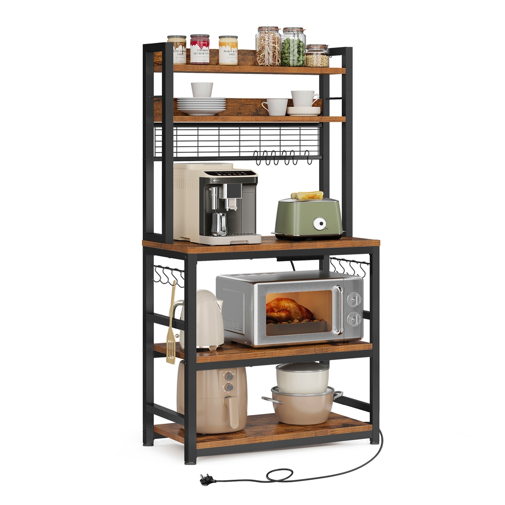 80 cm Wide Kitchen Storage Rack Rustic Brown and Ink Black