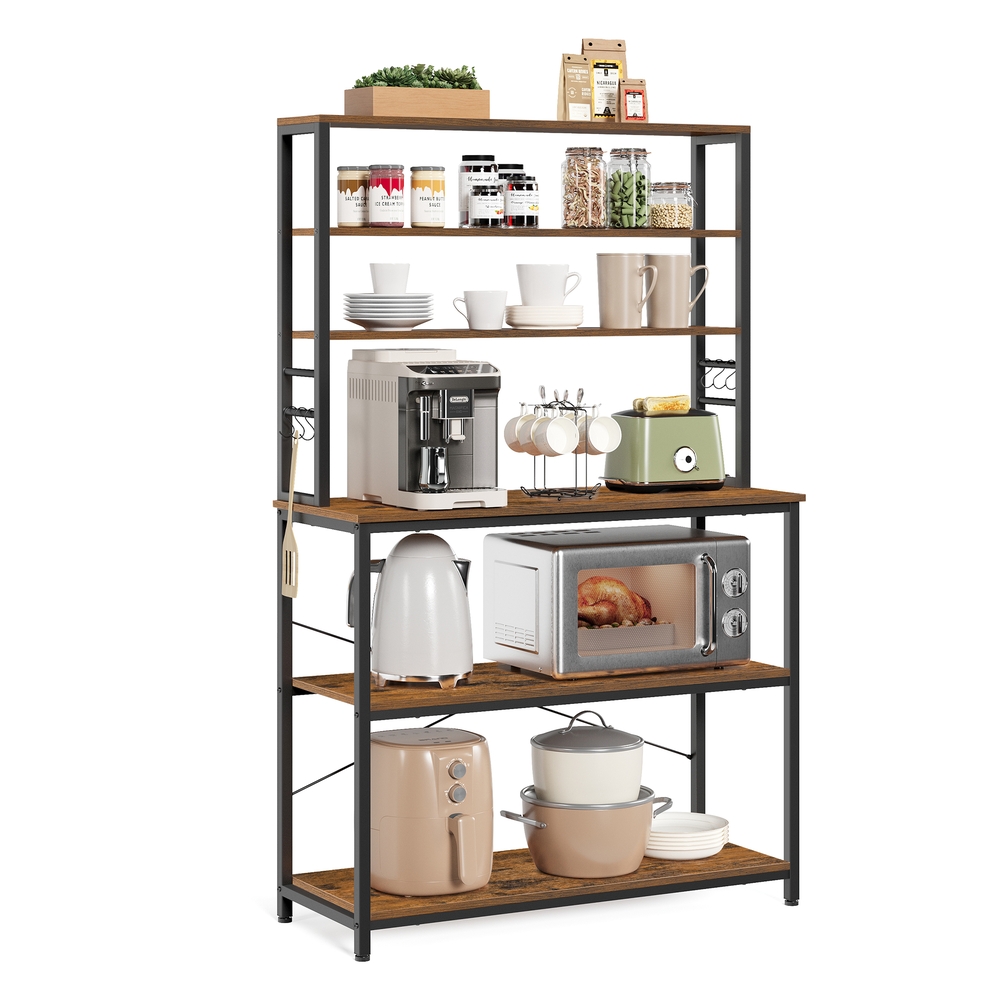 Kitchen Storage Rack for Microwave Rustic Brown and Black
