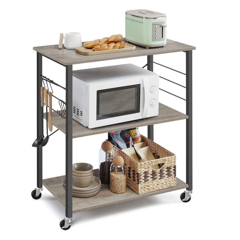 Kitchen Shelf on Wheels 3 Shelves 40 x 80 x 89 cm Heather Greige and Ink Black
