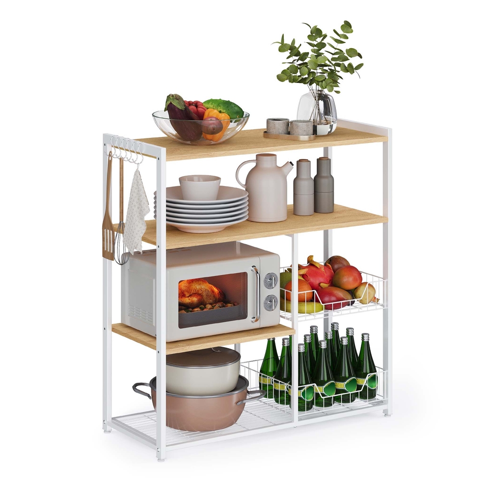 Kitchen Island with 2 Metal Mesh Baskets