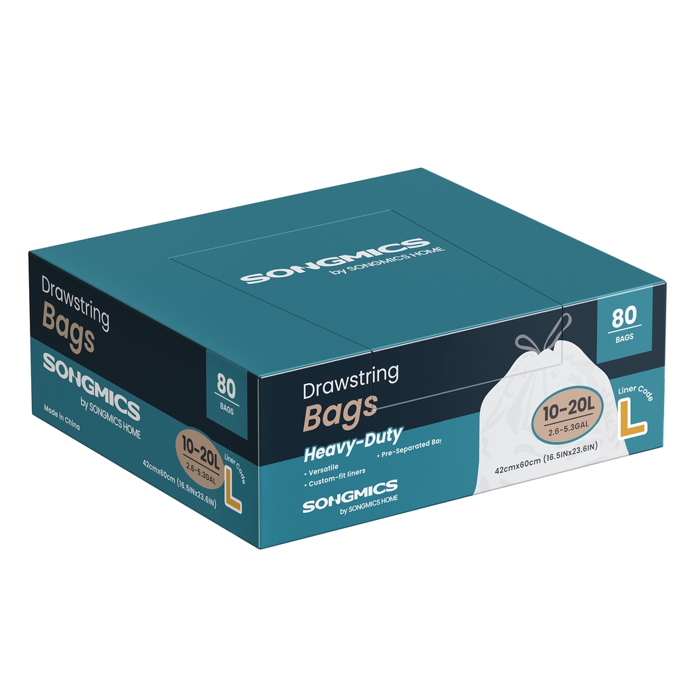Bin Bags 20 L Rubbish Bags with Drawstrings 80 Pieces Quick-Dispense Box