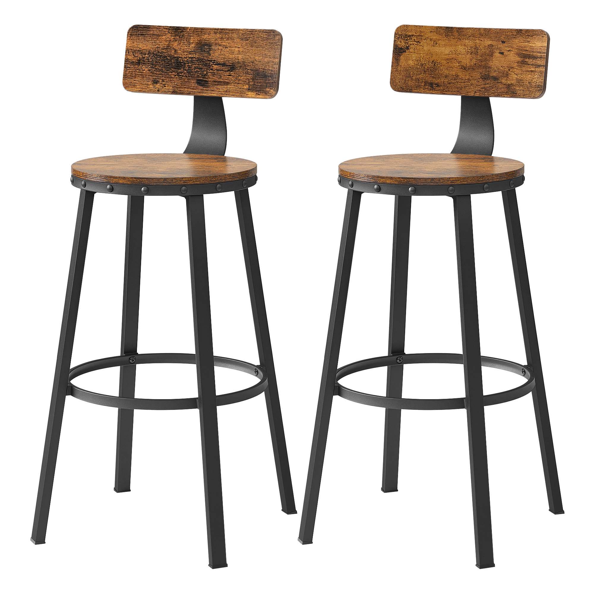 Bar Stools Set of 2, Bar Height Barstools with Back, Counter Stools Bar Chairs with Backrest