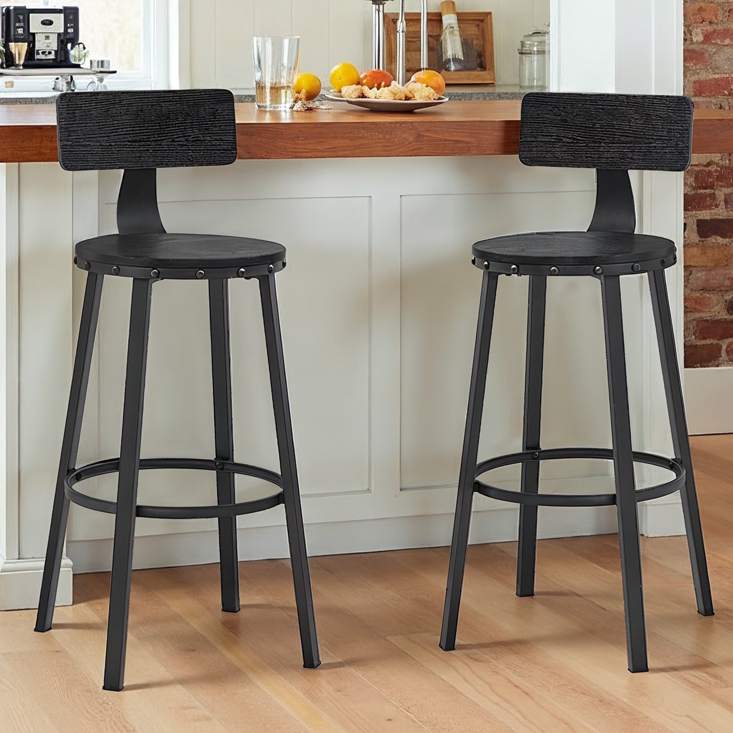 Bar Stools Set of 2, Bar Height Barstools with Back, Counter Stools Bar Chairs with Backrest