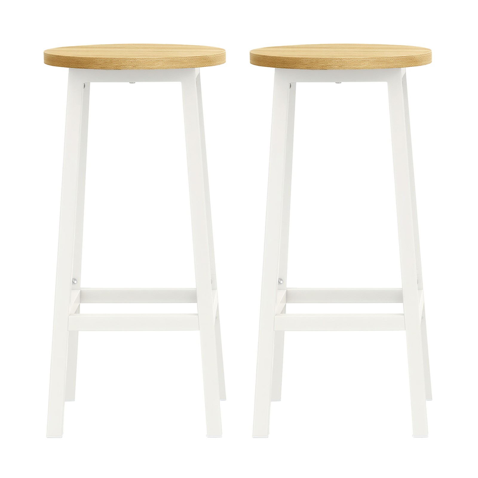 Set of 2 Kitchen Bar Stools, Dining Room Bar Chairs for Breakfast Bar, Metal Frame, with Footrests, Oak Beige and White
