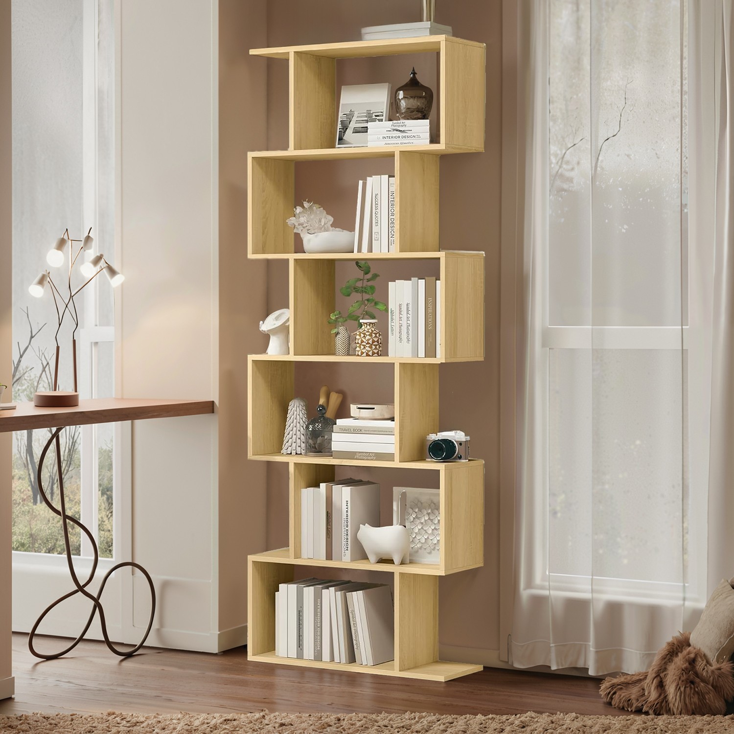 Bookshelf, 6-Tier Bookcase, Room Divider