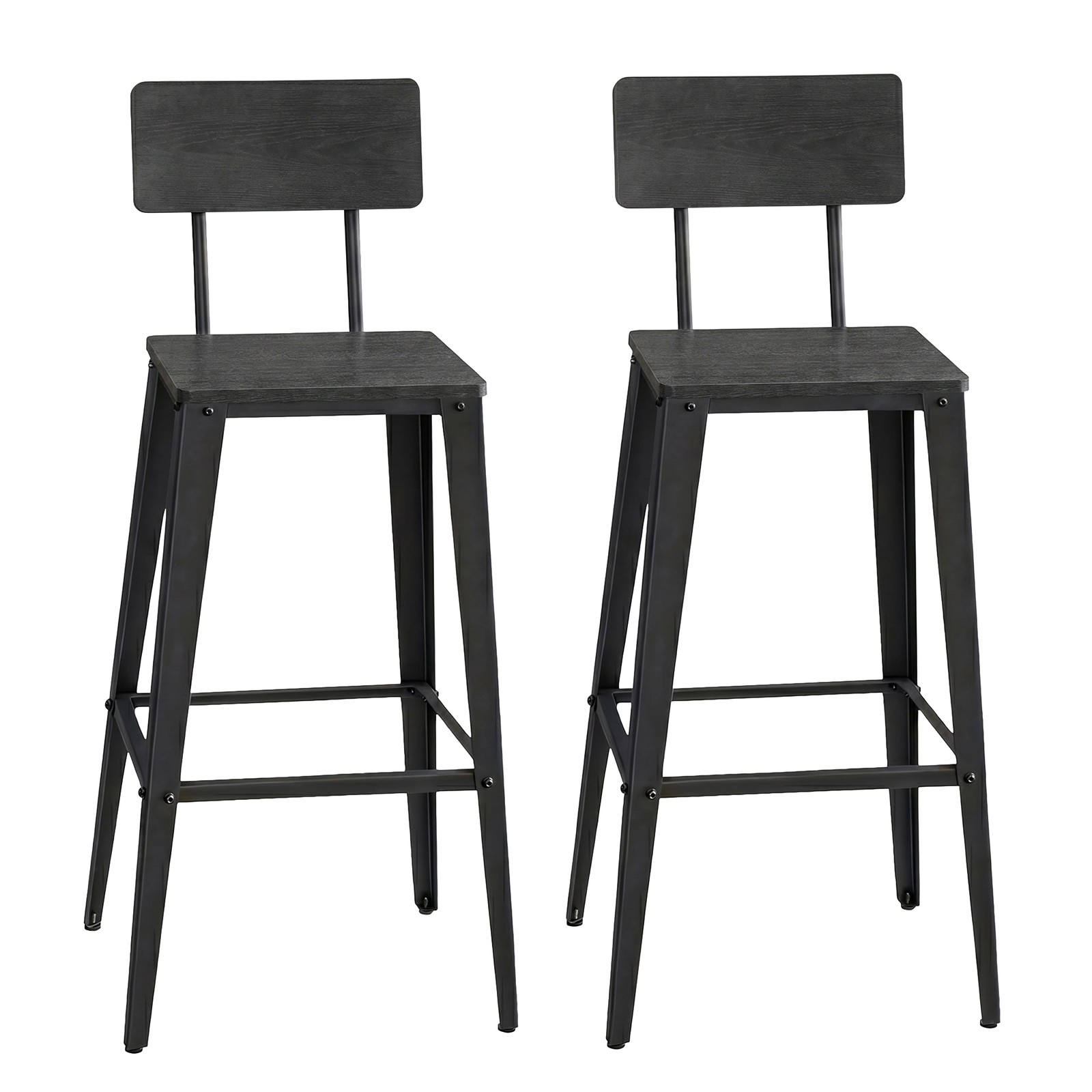 Set of 2 Bar Height Stools, Bar Stools, Tall Barstools with Back