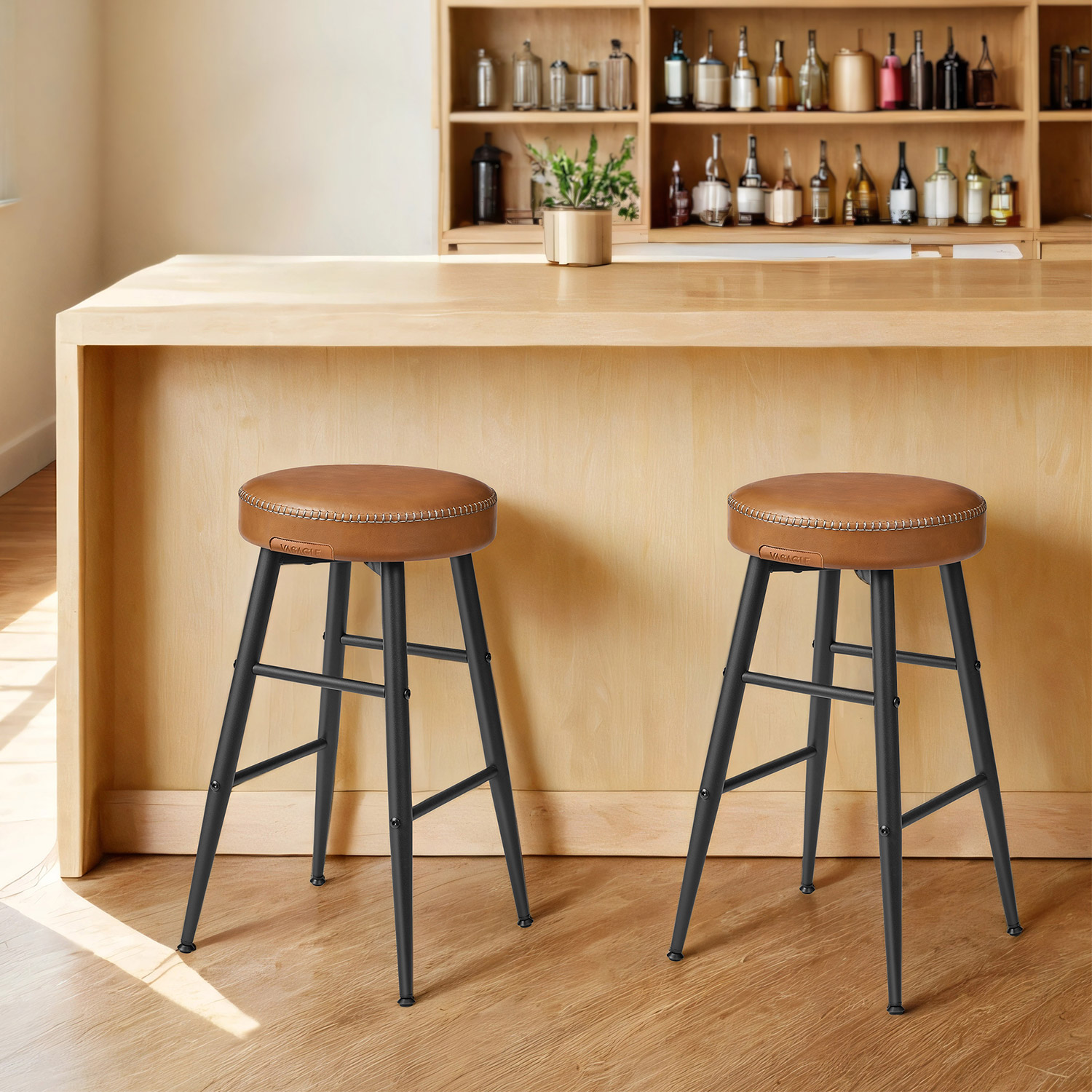 Kitchen Counter Breakfast Stools, Bar Stools Set of 2, Synthetic Leather