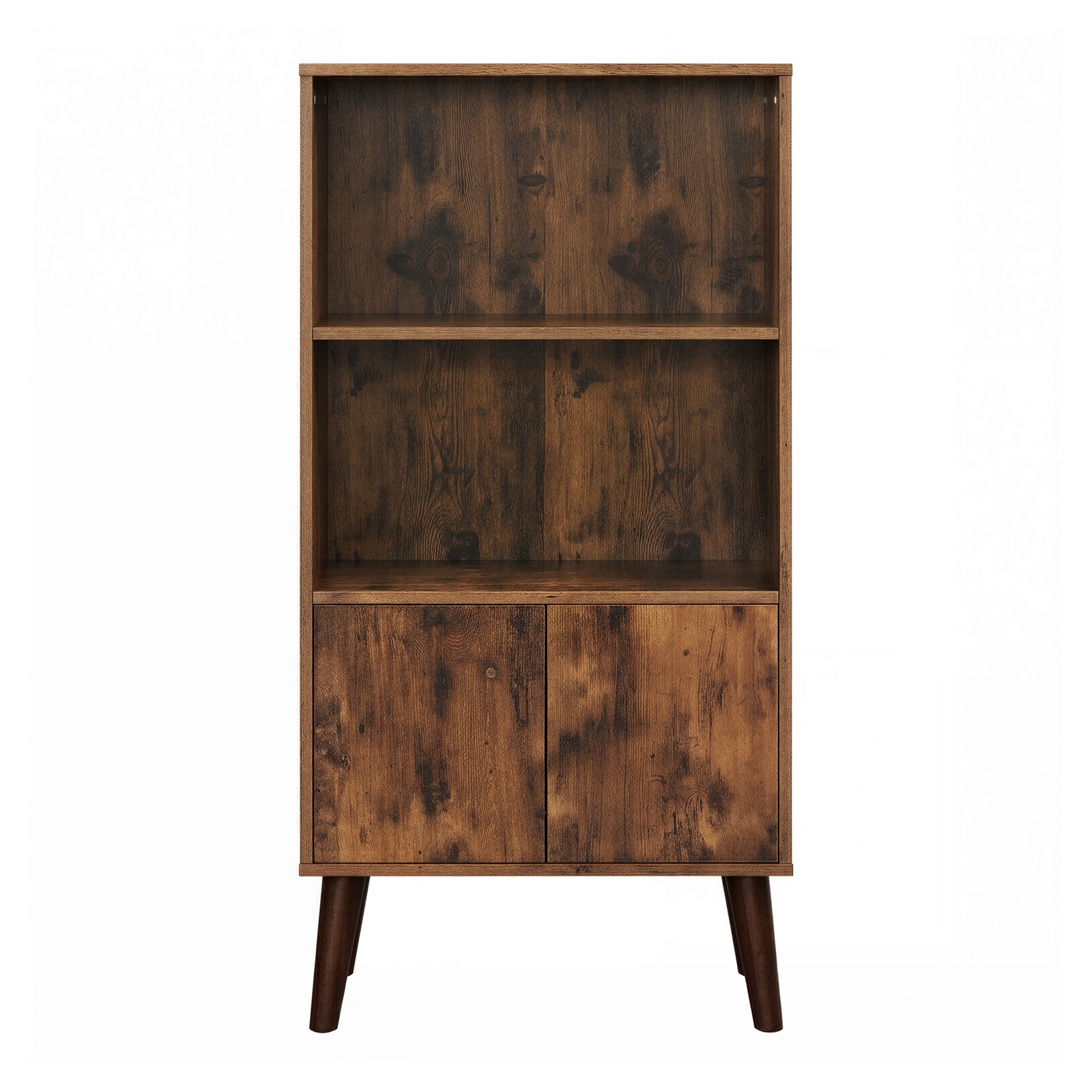 Rustic 3-Tier Storage Shelf with Cabinet Doors, Mid-Century Modern Bookcase for Living Room & Home Office Rustic 3-Tier Storage Shelf with Cabinet Doors, Mid-Century Modern Bookcase for Living Room & Home Office