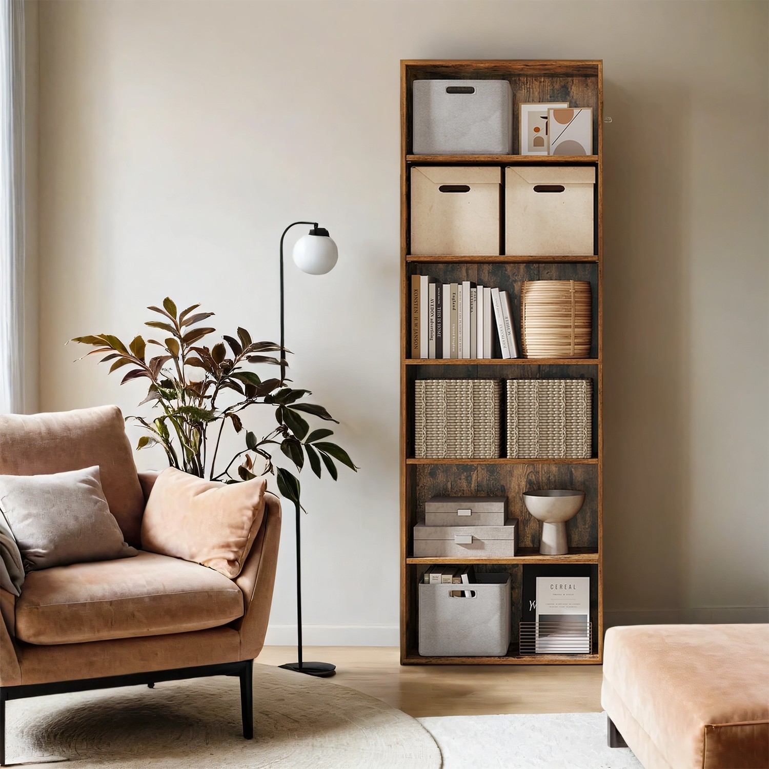 Bookshelf with 6 Shelves, Bookcase, for Home Office