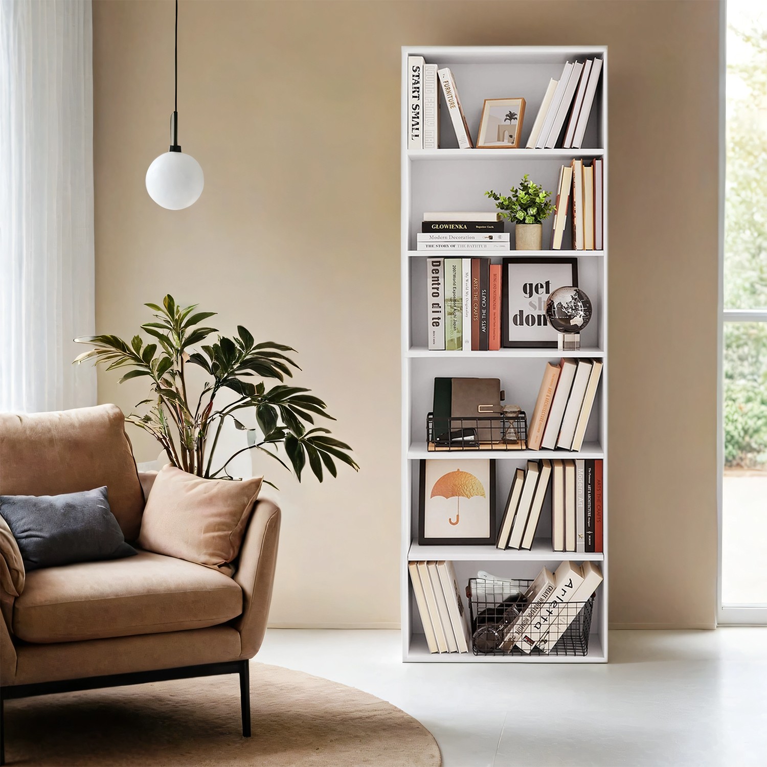 Bookshelf with 6 Shelves, Bookcase, for Home Office