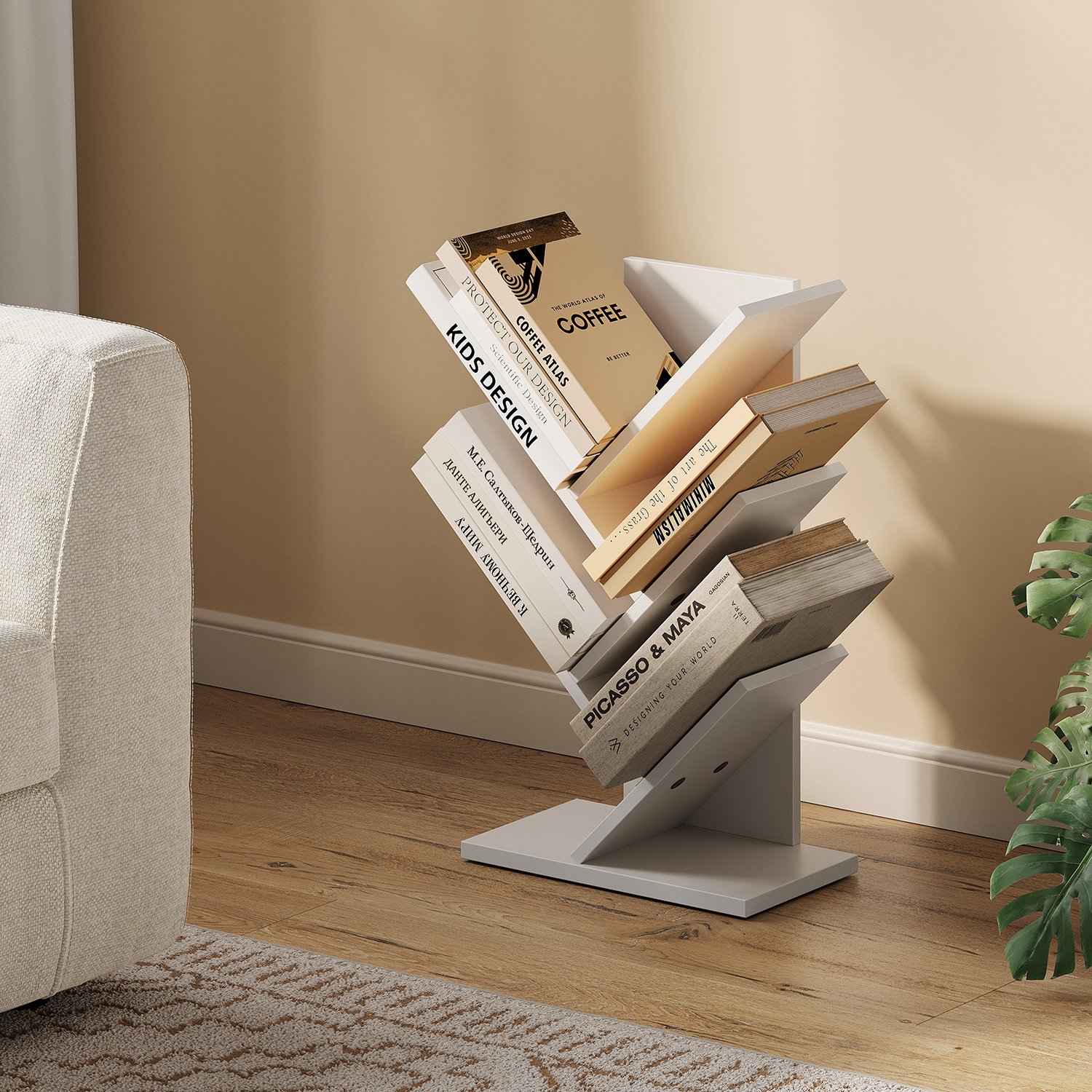 5-Tier Bookshelf, Space-Saving Tree-Shaped Corner Shelf, for Bedroom