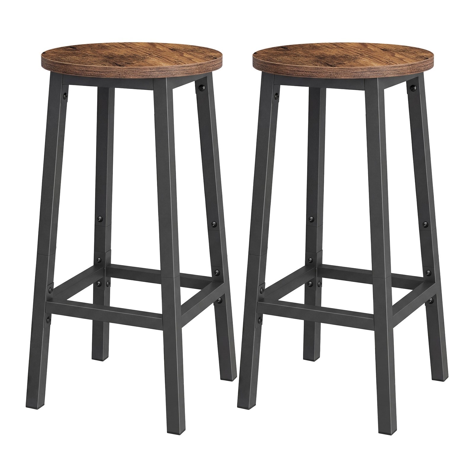 Set of 2 Kitchen Bar Stools, Dining Room Bar Chairs for Breakfast Bar, Metal Frame, with Footrests, Brown and Black