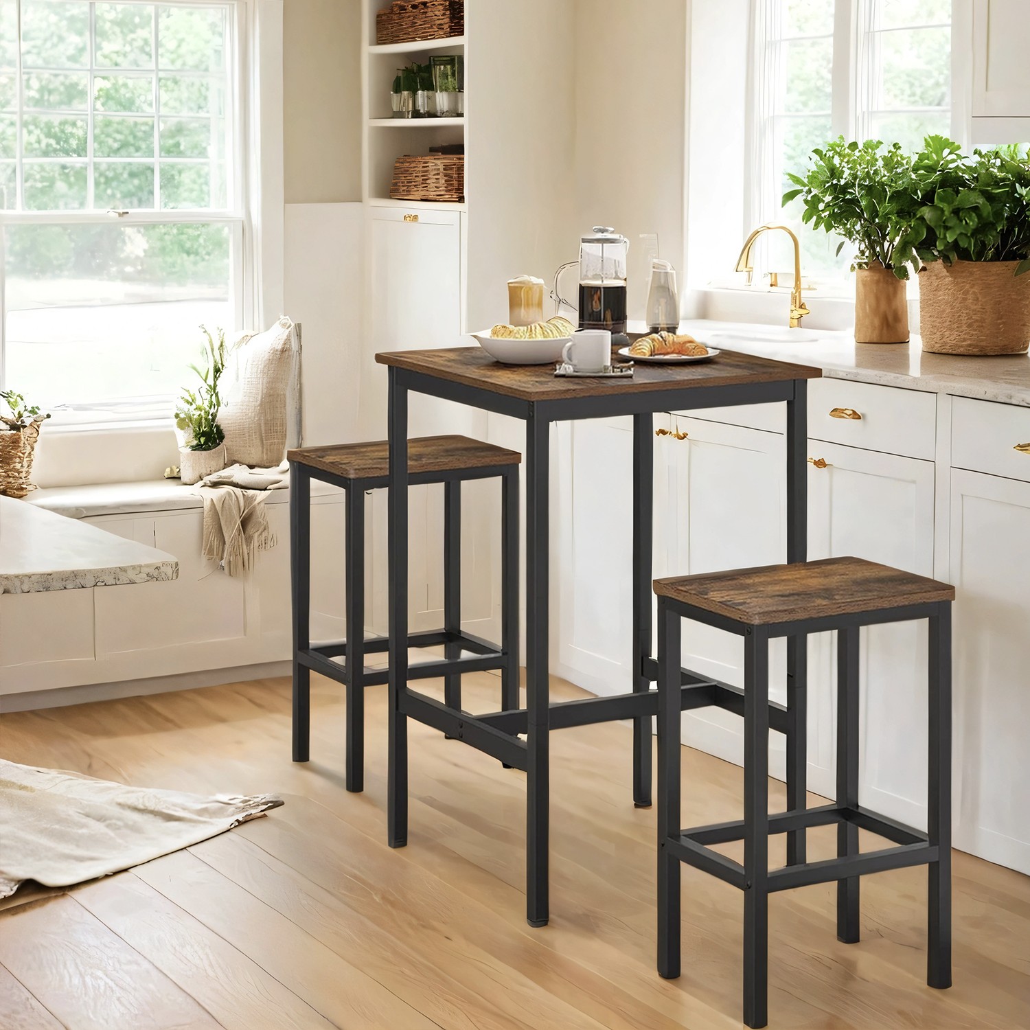 Bar Table and Stools Set of 3, High Kitchen Table with 2 Bar Chairs, Dining Room Bar Table and Stools Set of 3, High Kitchen Table with 2 Bar Chairs, Dining Room