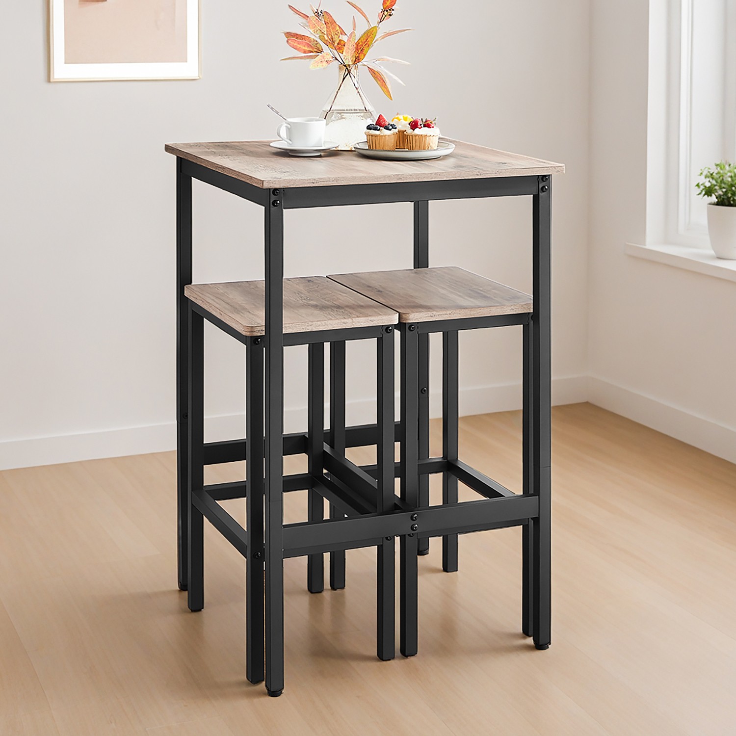 Bar Table and Stools Set of 3, High Kitchen Table with 2 Bar Chairs, Dining Room Bar Table and Stools Set of 3, High Kitchen Table with 2 Bar Chairs, Dining Room