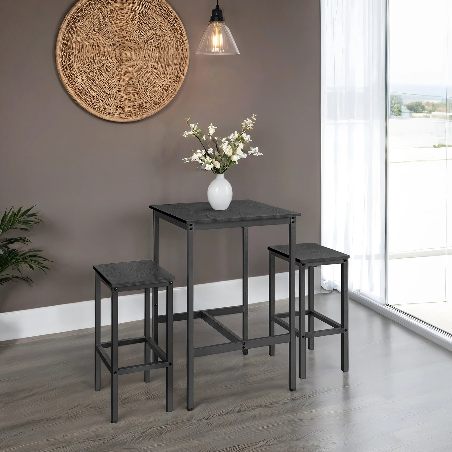 Bar Table and Stools Set of 3, High Kitchen Table with 2 Bar Chairs, Dining Room Bar Table and Stools Set of 3, High Kitchen Table with 2 Bar Chairs, Dining Room