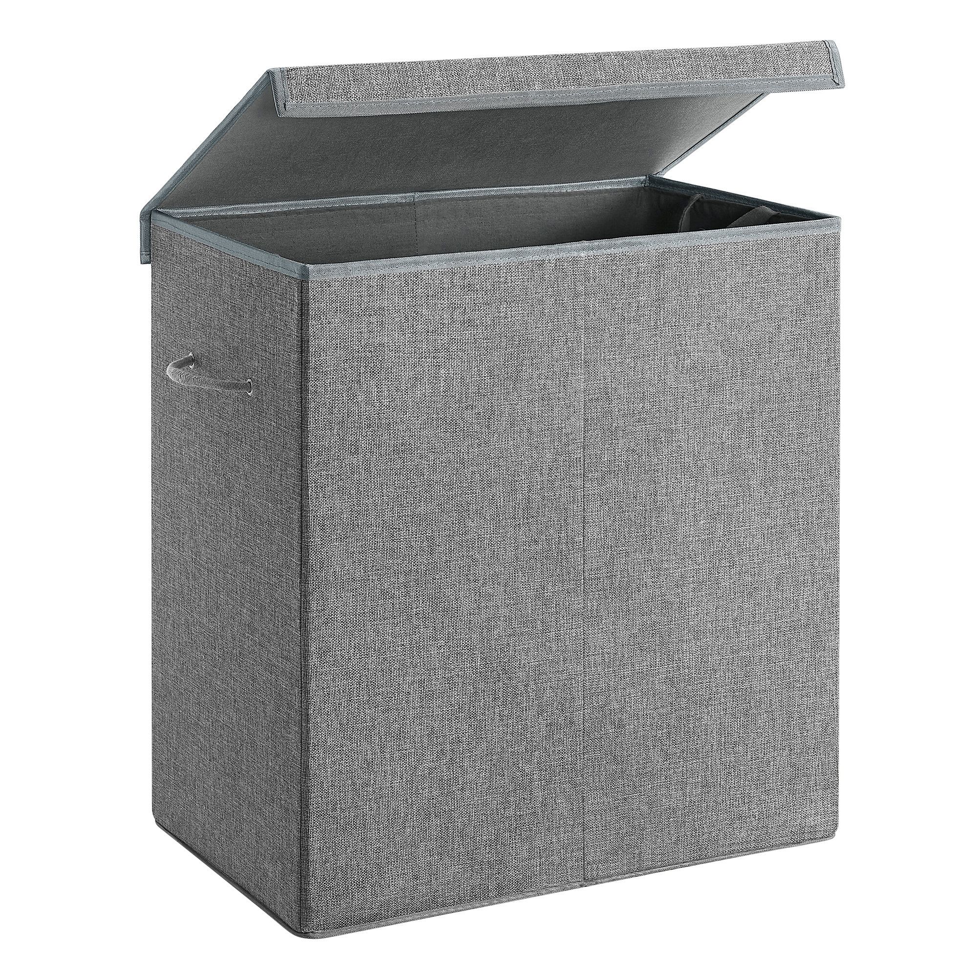 Foldable Laundry Basket With Lid, 142L Dual-Compartment Hamper, Handled Wash Bin With Removable Liner Foldable Laundry Basket With Lid, 142L Dual-Compartment Hamper, Handled Wash Bin With Removable Liner