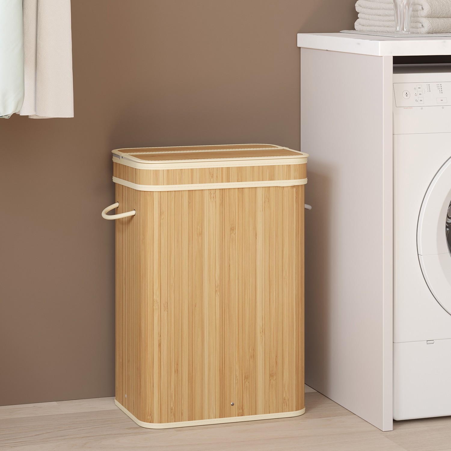 Laundry Hamper with Lid, Bamboo Laundry Basket, Removable