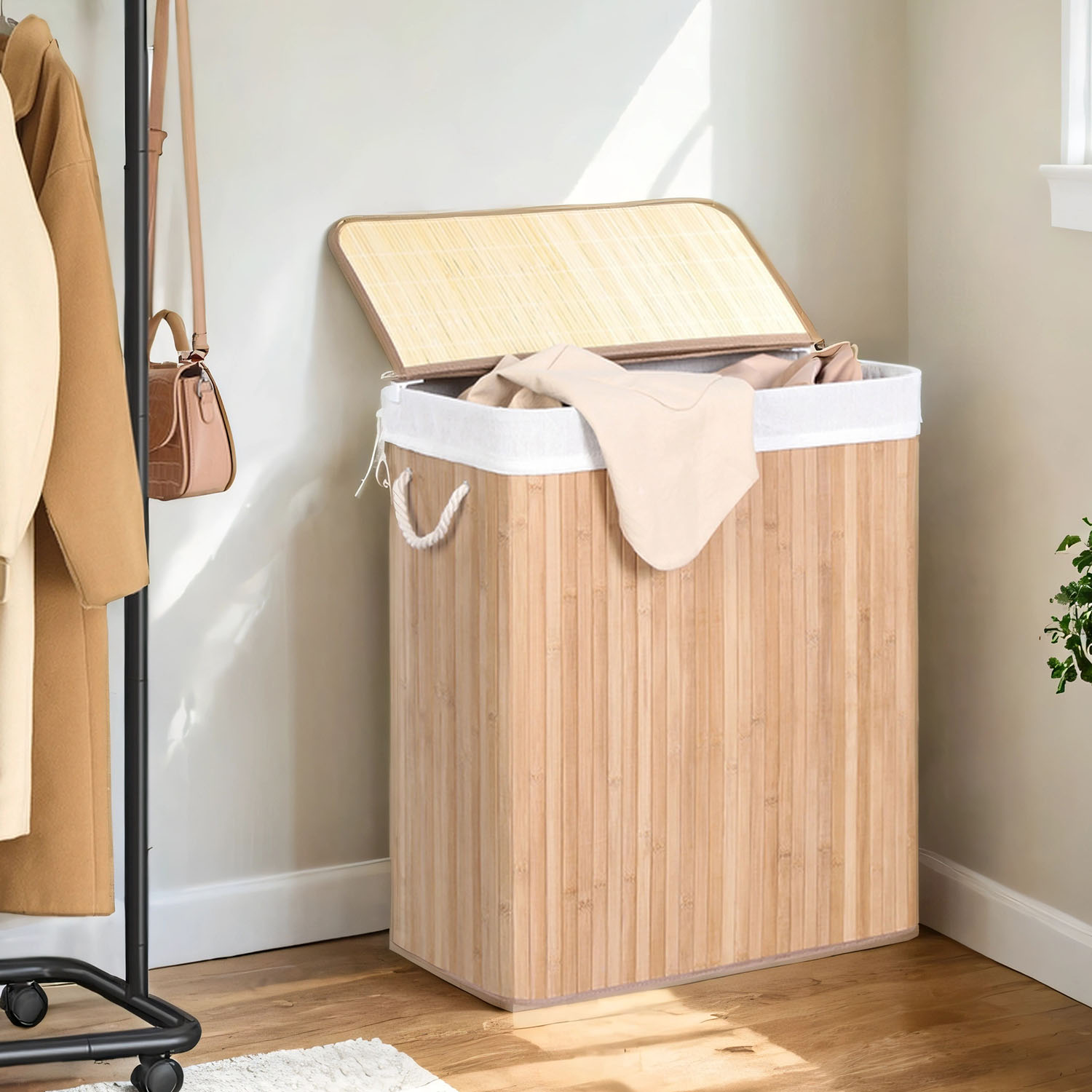Laundry Basket, 100 L Laundry Basket, Dirty Sorting Compartment