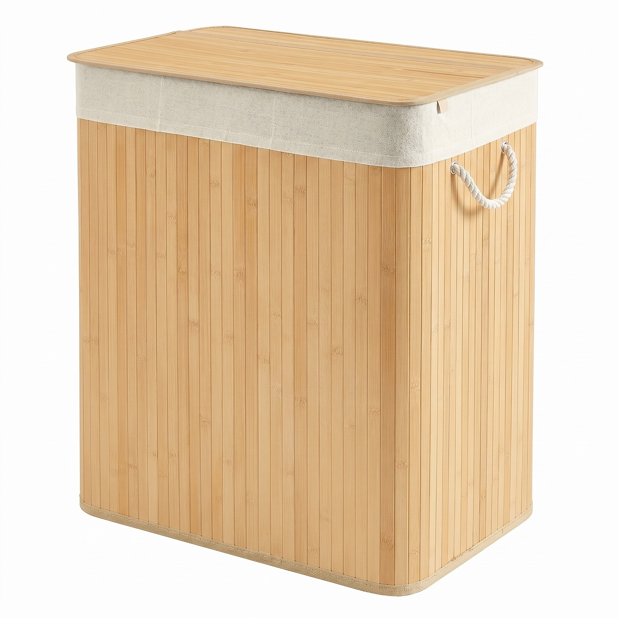 3-Section Laundry Basket, 150 L, Bamboo Laundry Hamper with Lid