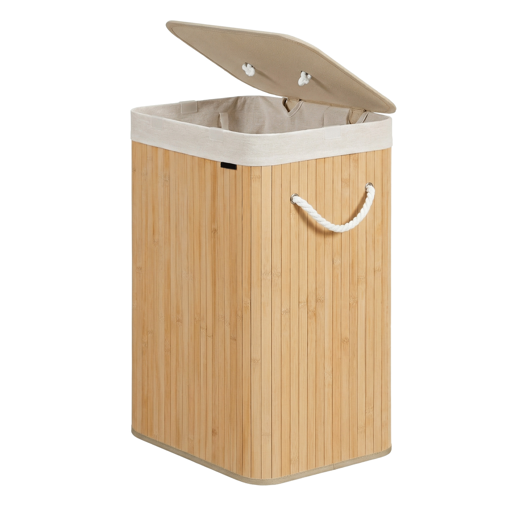Foldable Laundry Hamper with Lid, 72 L Bamboo Laundry Basket, Storage Hamper with 3 Handles
