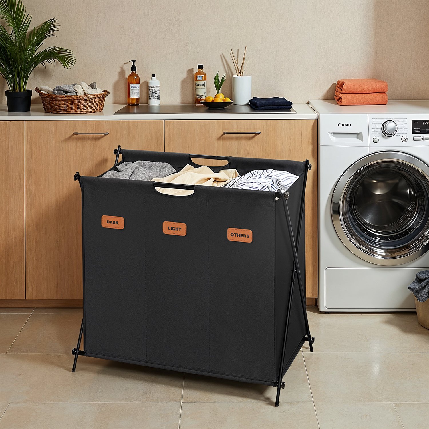 Laundry Hamper, Laundry Basket, 135 L Laundry Sorter 3 Sections