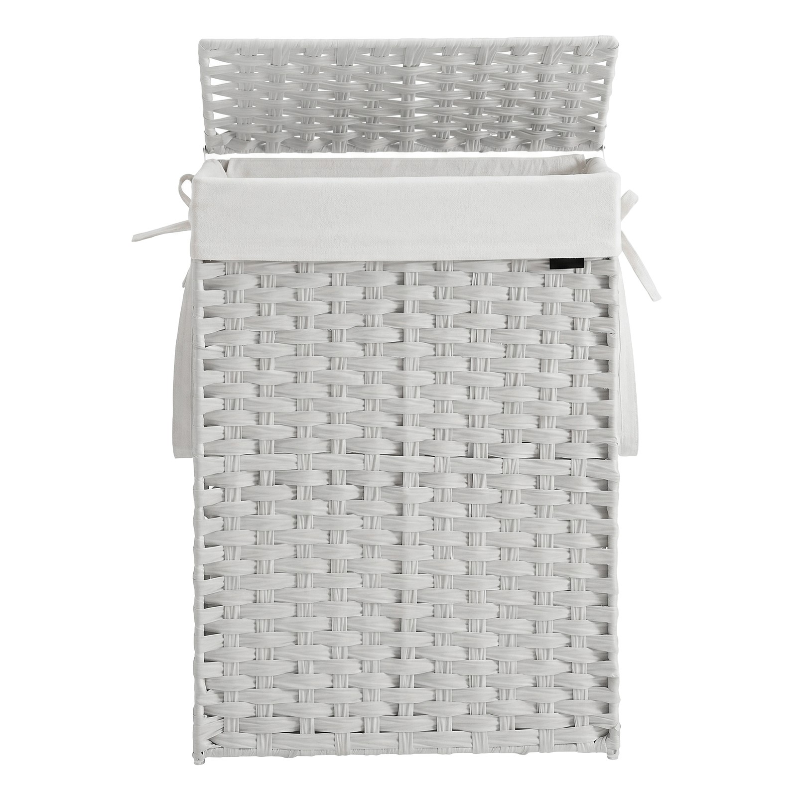 Foldable Laundry Hamper with Lid, Synthetic Rattan Laundry Basket with Removable Liner, White