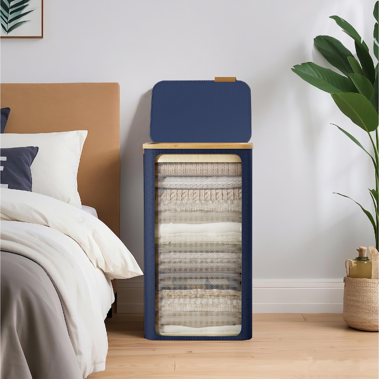 Large Laundry Hamper, Laundry Basket with Lid, 90 L