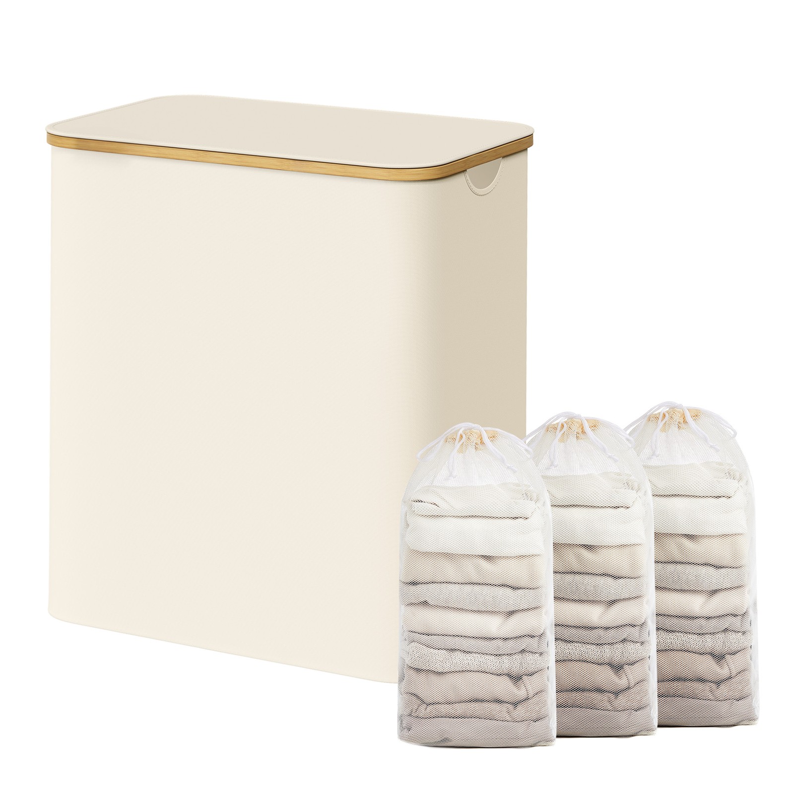 Laundry Basket with Lid, 3-Section Large Laundry Hamper, 150 L