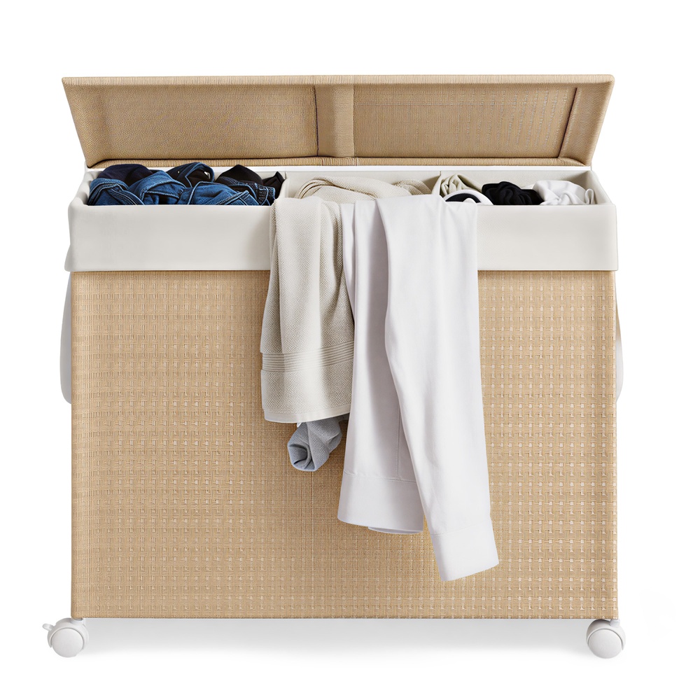 3-Section Laundry Hamper, Removable Liner Clothes Basket with Lid, Rolling Laundry Sorter for Home 3-Section Laundry Hamper, Removable Liner Clothes Basket with Lid, Rolling Laundry Sorter for Home