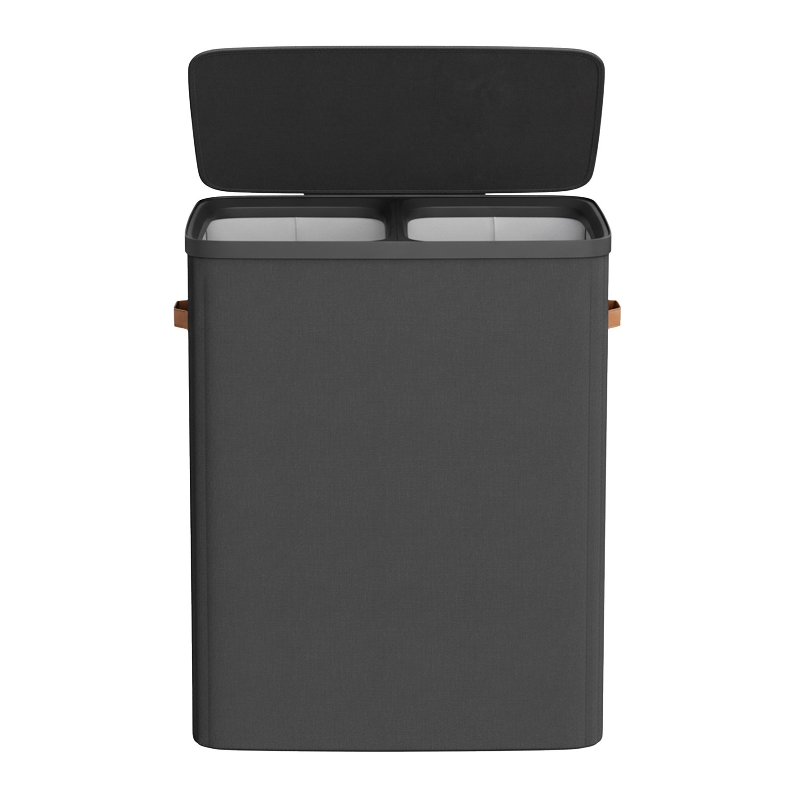 Dual-Compartment Laundry Basket with Lid, Handles and Removable Liners