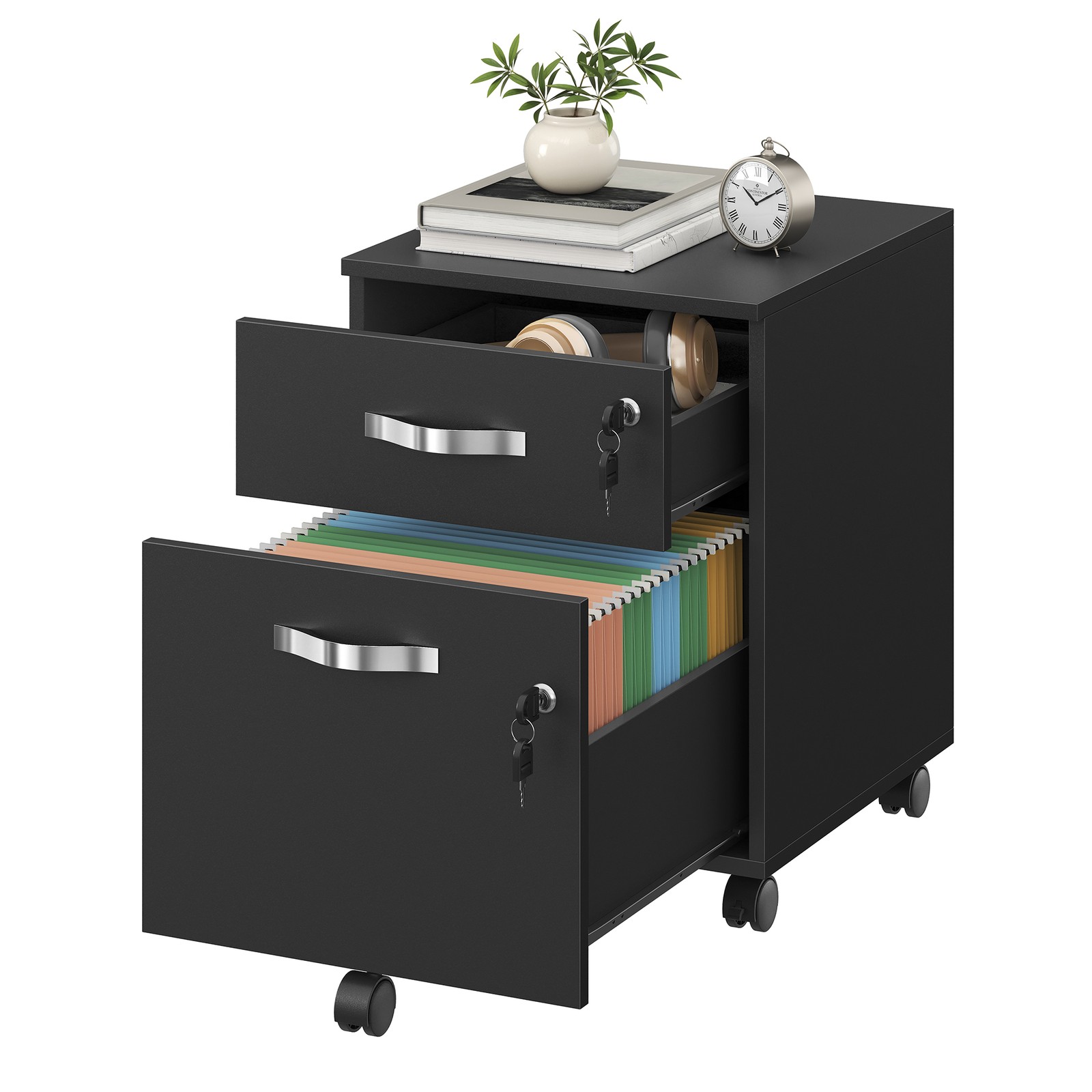 Lockable File Cabinet with 2 Drawers, Black Lockable File Cabinet with 2 Drawers, Black