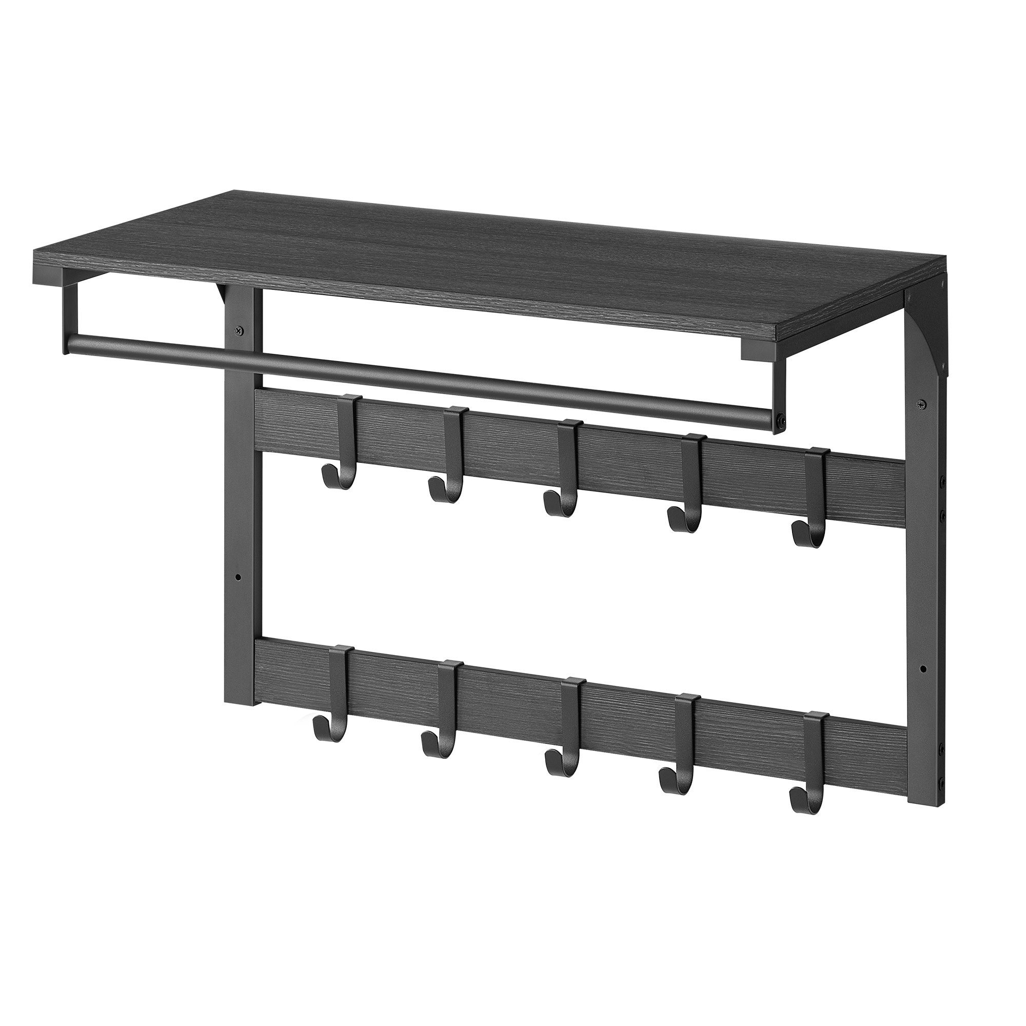 Wall-Mounted Coat Rack, Wall Shelf with 10 Removable Hooks, Clothes Rail Wall-Mounted Coat Rack, Wall Shelf with 10 Removable Hooks, Clothes Rail