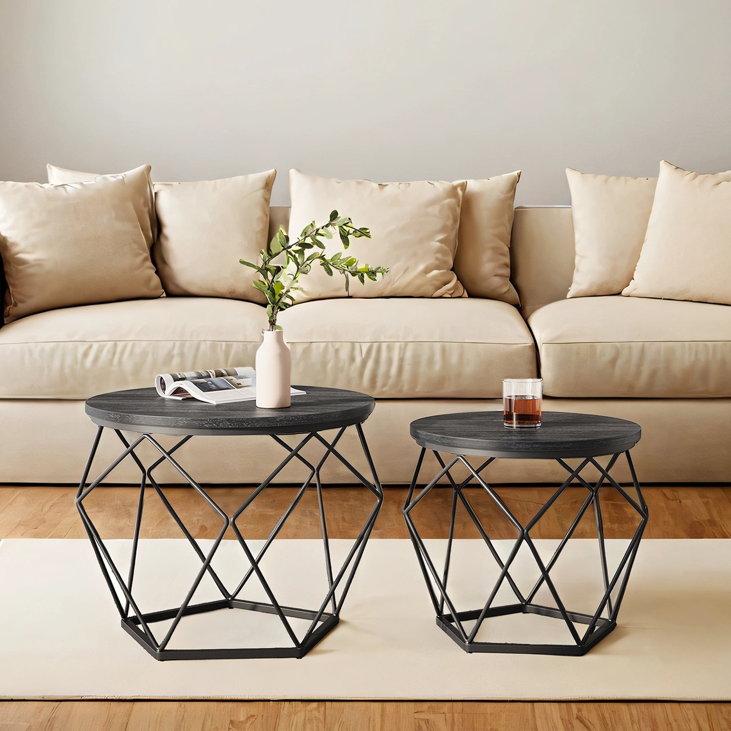 Small Coffee Table Set of 2, Round Coffee Table, Side End Table for Living Room