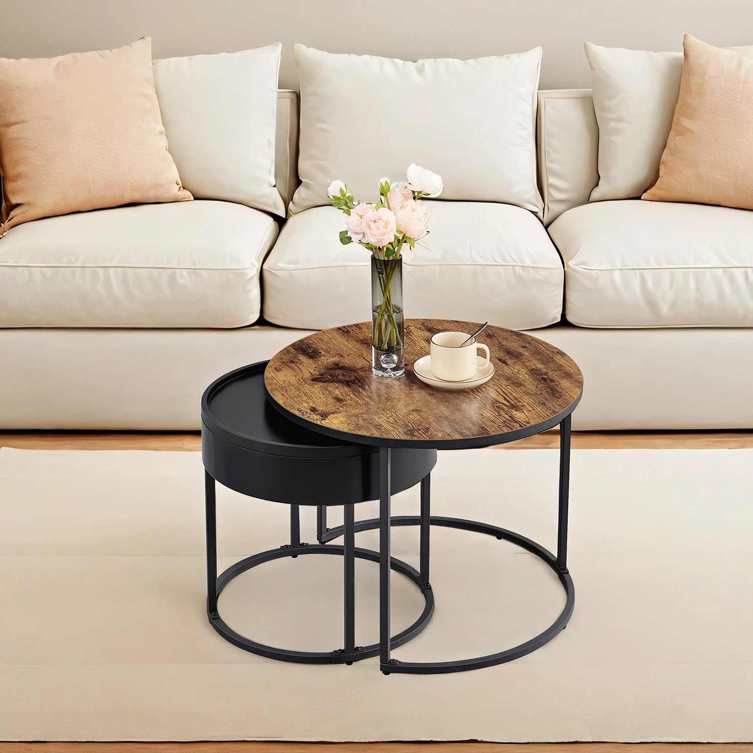 Coffee Tables, Set of 2 Round Side Tables, Modern Style