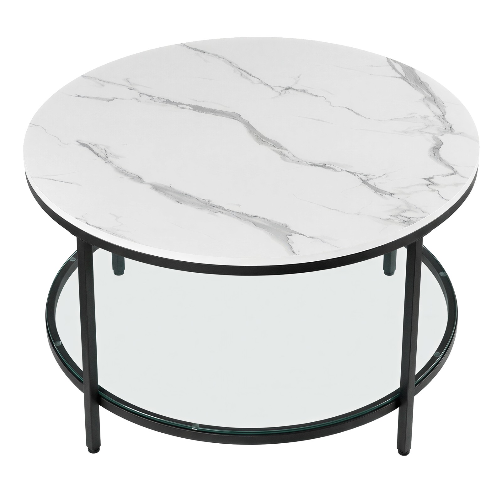 Living Room Table, Sofa Cocktail Table Faux Marble Round, Modern Coffee Table, for Living Room, Marble White and Black