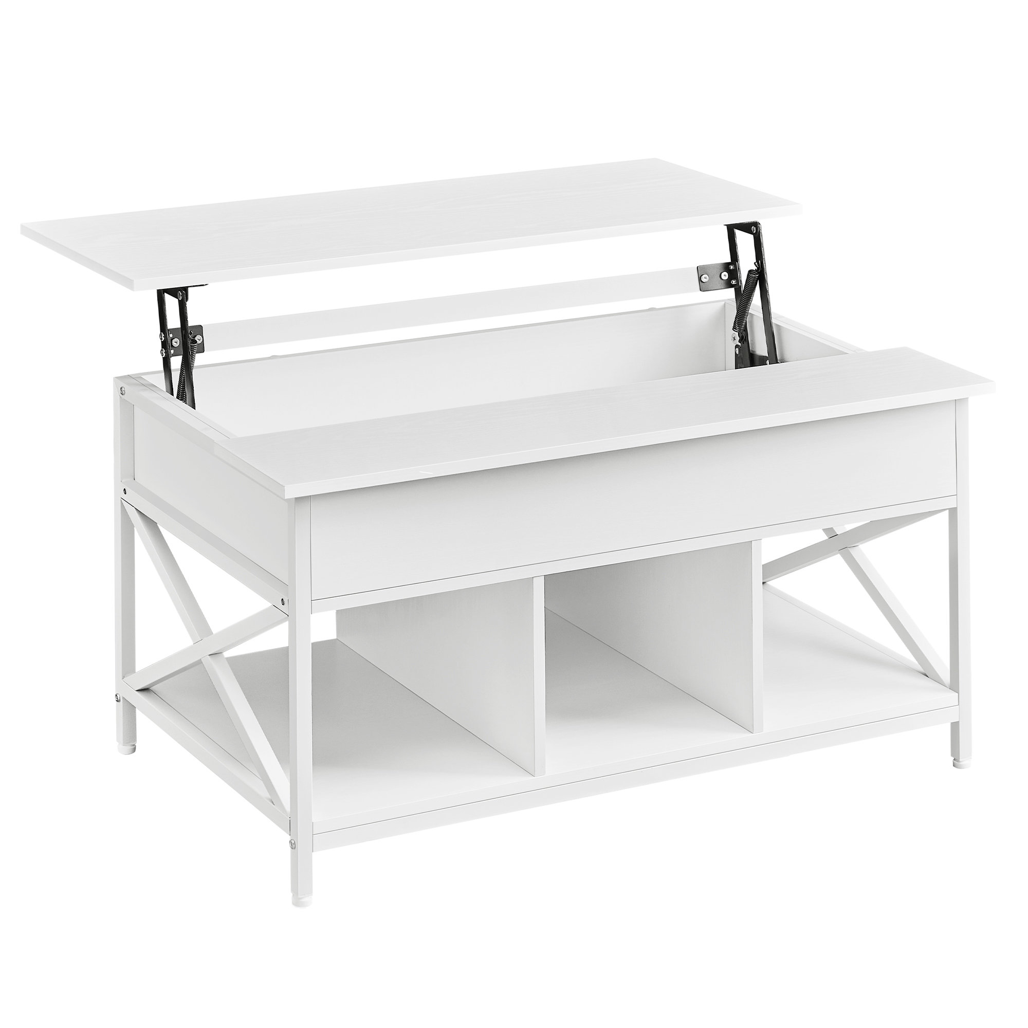 Lift-Top Table Coffee Table for Living Room, Open and Hidden Storage, X-Shaped Bars