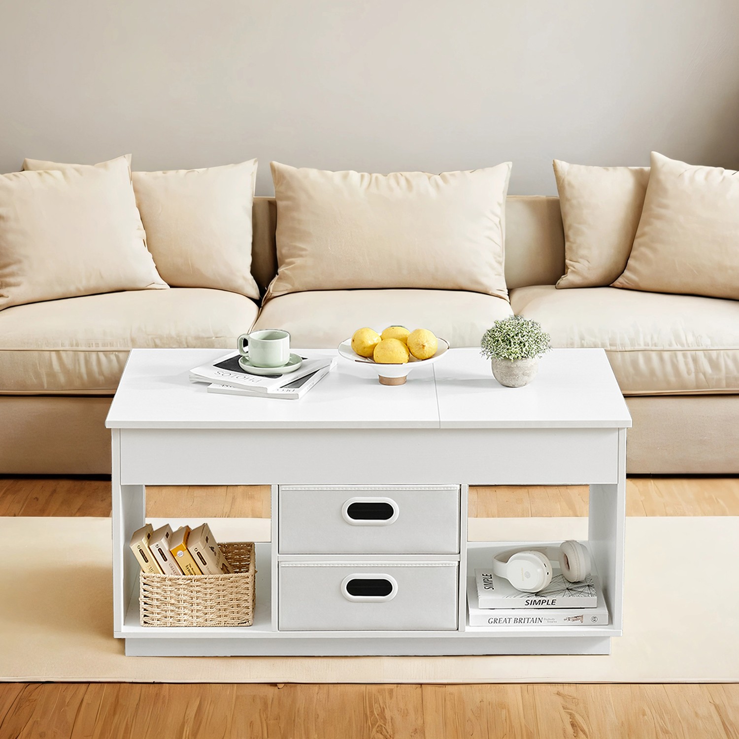 Coffee Table, Lift Top Coffee Table with 2 Drawers, Center Table with Lift Tabletop